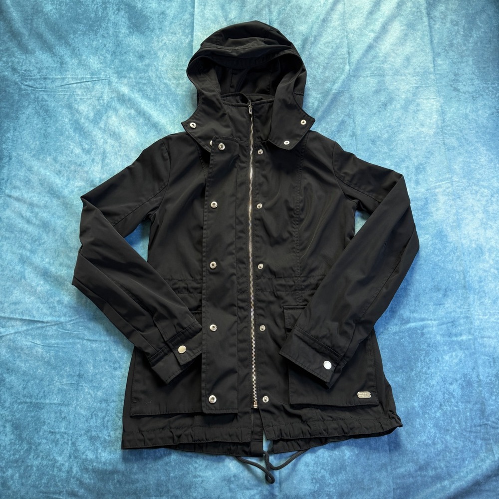 Abercrombie & Fitch Nylon Parka Jacket Hooded Black Water Resistant S - Picture 3 of 8